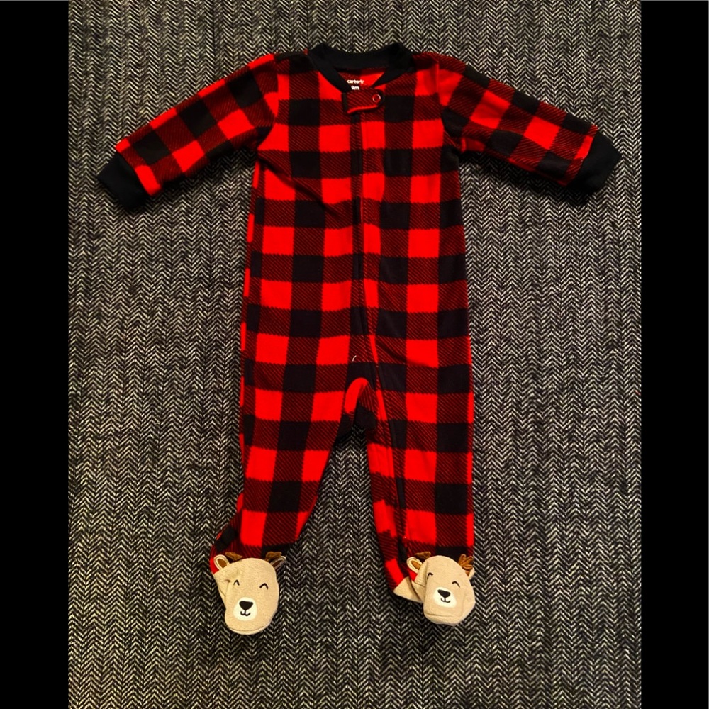 Carters Buffalo plaid sleeper with rain deer feet size 9M - Picture 1 of 4